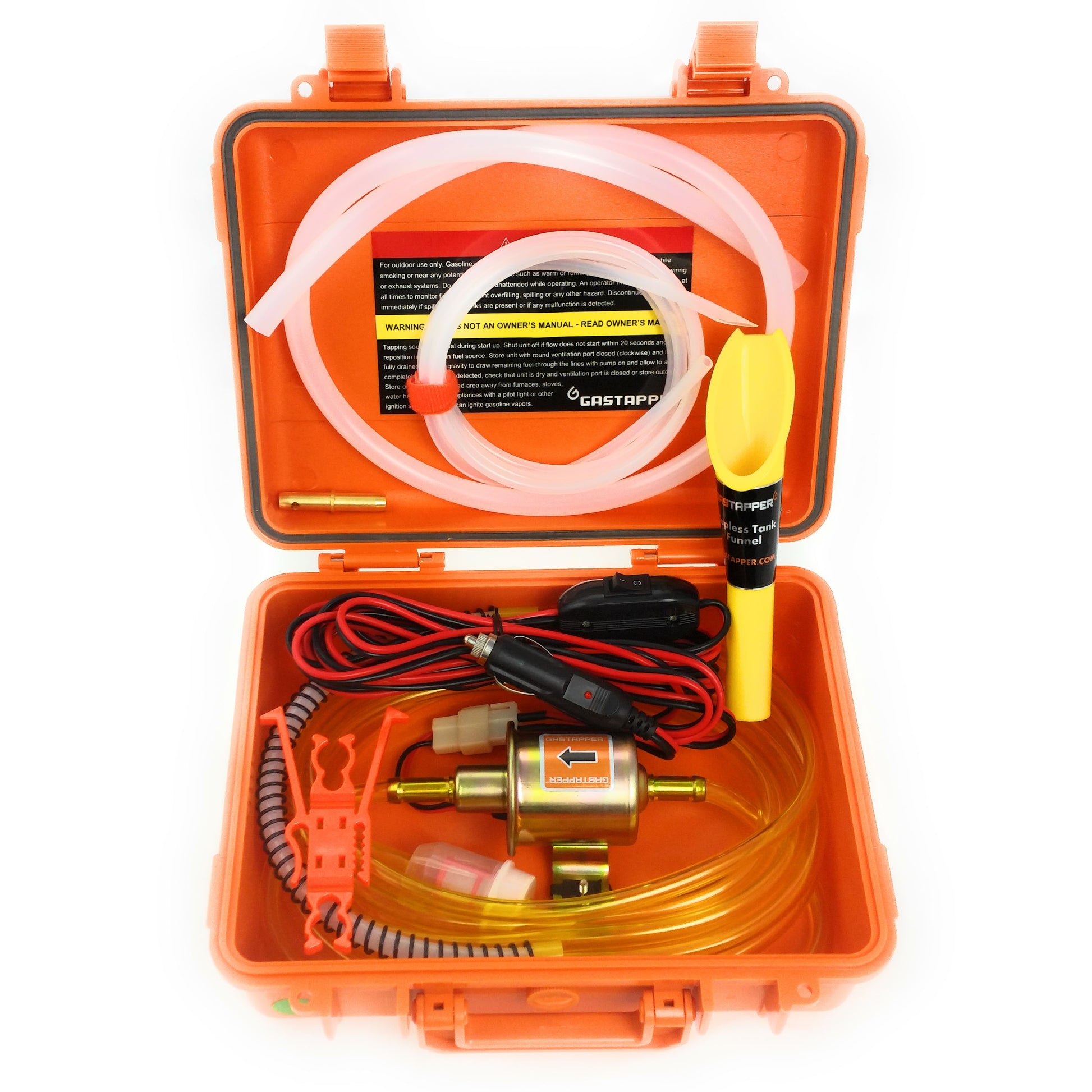 GasTapper Standard 12-volt fuel transfer kit in orange fume proof case main image 