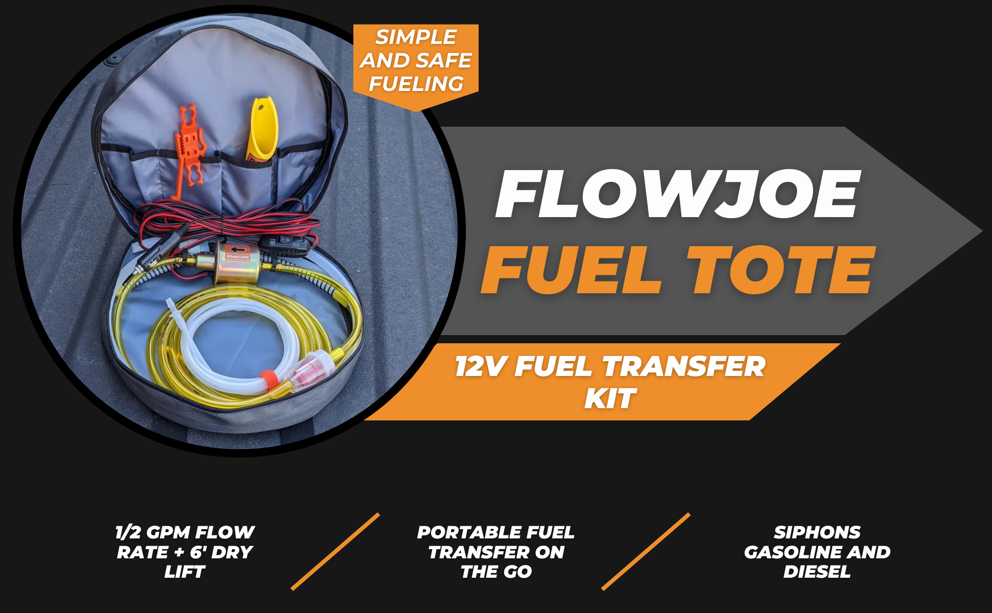 FlowJoe fuel tote transfer kit portable transfer on the go, siphons gasoline and diesel
