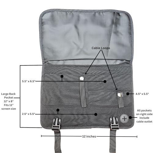 GoCJ Upgraded Portable Airplane Seat Back Pocket Organizer and Storage | Shoulder Strap and Buckle Closure | Avoid Unsanitary Public Pockets | Fits Roller Bag Handle, Tablets, Headphones, Etc