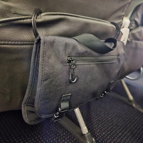 GoCJ Upgraded Portable Airplane Seat Back Pocket Organizer and Storage | Shoulder Strap and Buckle Closure | Avoid Unsanitary Public Pockets | Fits Roller Bag Handle, Tablets, Headphones, Etc