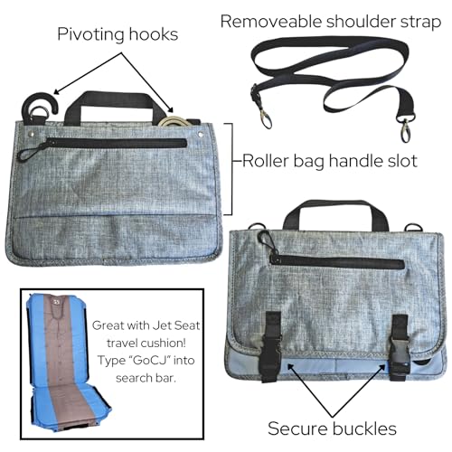 GoCJ Upgraded Portable Airplane Seat Back Pocket Organizer and Storage | Shoulder Strap and Buckle Closure | Avoid Unsanitary Public Pockets | Fits Roller Bag Handle, Tablets, Headphones, Etc