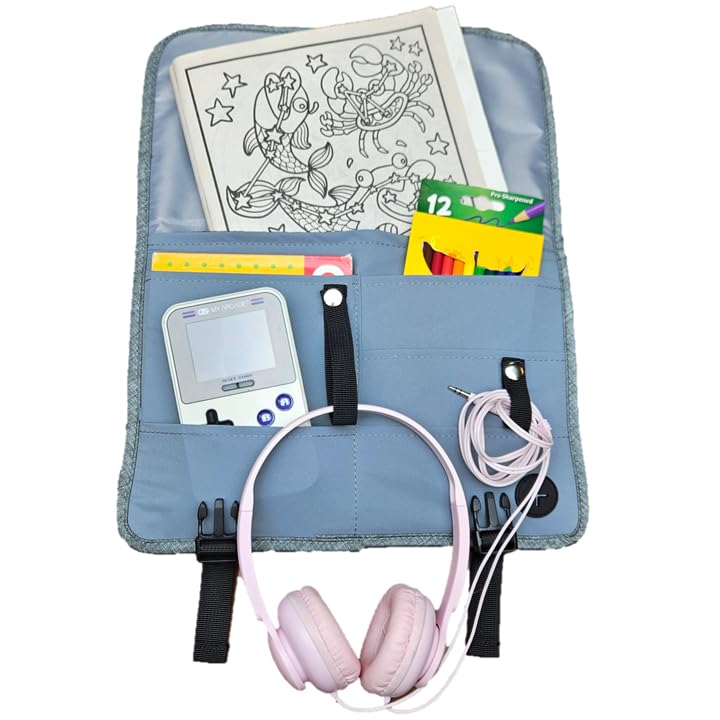 GoCJ Upgraded Portable Airplane Seat Back Pocket Organizer and Storage | Shoulder Strap and Buckle Closure | Avoid Unsanitary Public Pockets | Fits Roller Bag Handle, Tablets, Headphones, Etc