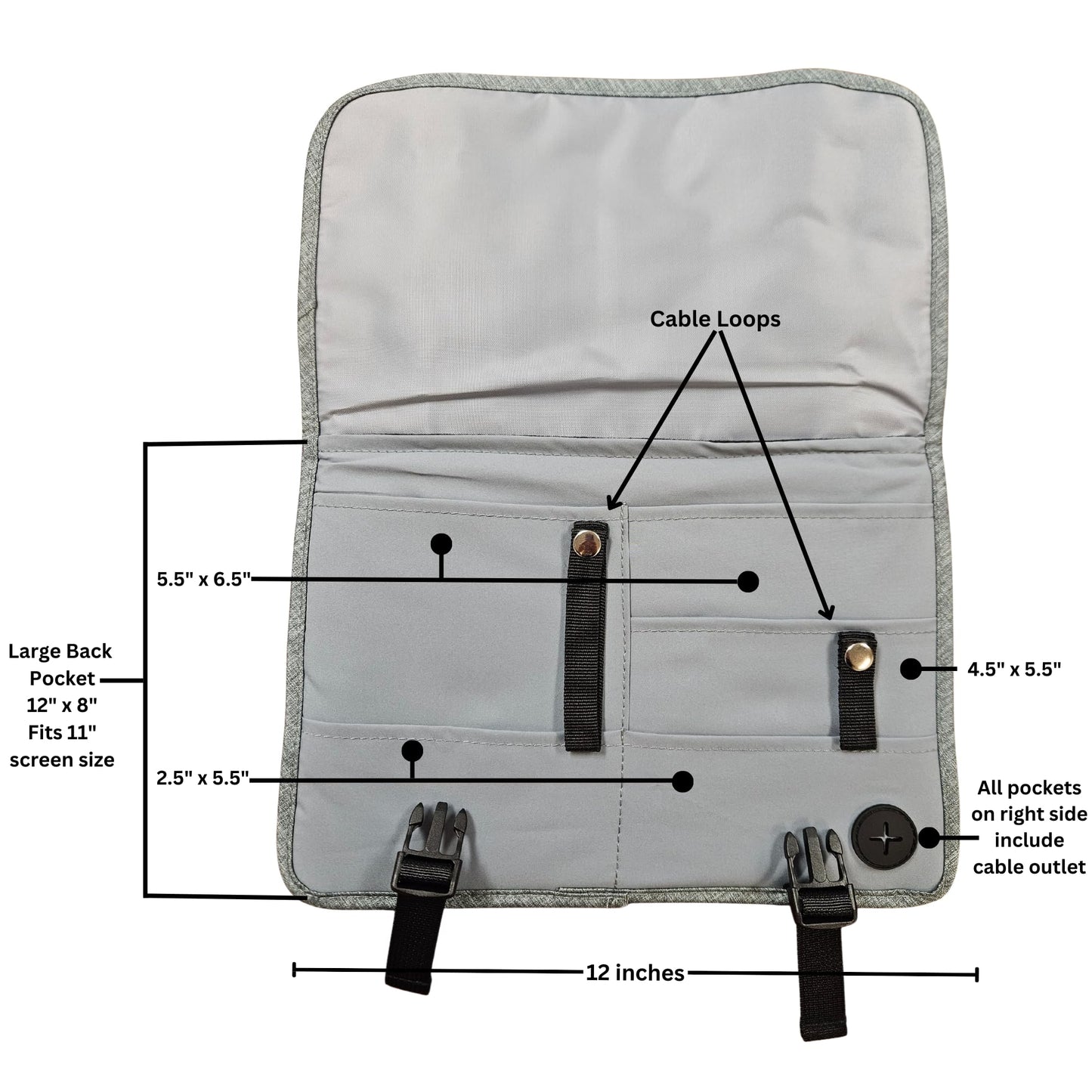 GoCJ Upgraded Portable Airplane Seat Back Pocket Organizer and Storage | Shoulder Strap and Buckle Closure | Avoid Unsanitary Public Pockets | Fits Roller Bag Handle, Tablets, Headphones, Etc