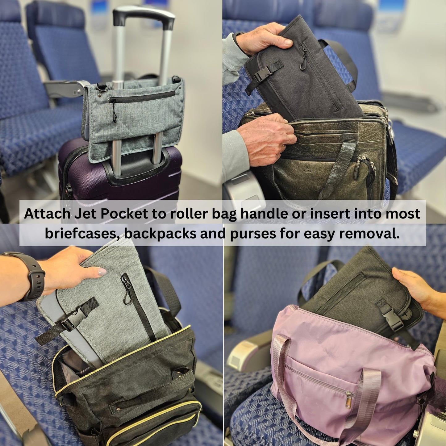 GoCJ Upgraded Portable Airplane Seat Back Pocket Organizer and Storage | Shoulder Strap and Buckle Closure | Avoid Unsanitary Public Pockets | Fits Roller Bag Handle, Tablets, Headphones, Etc