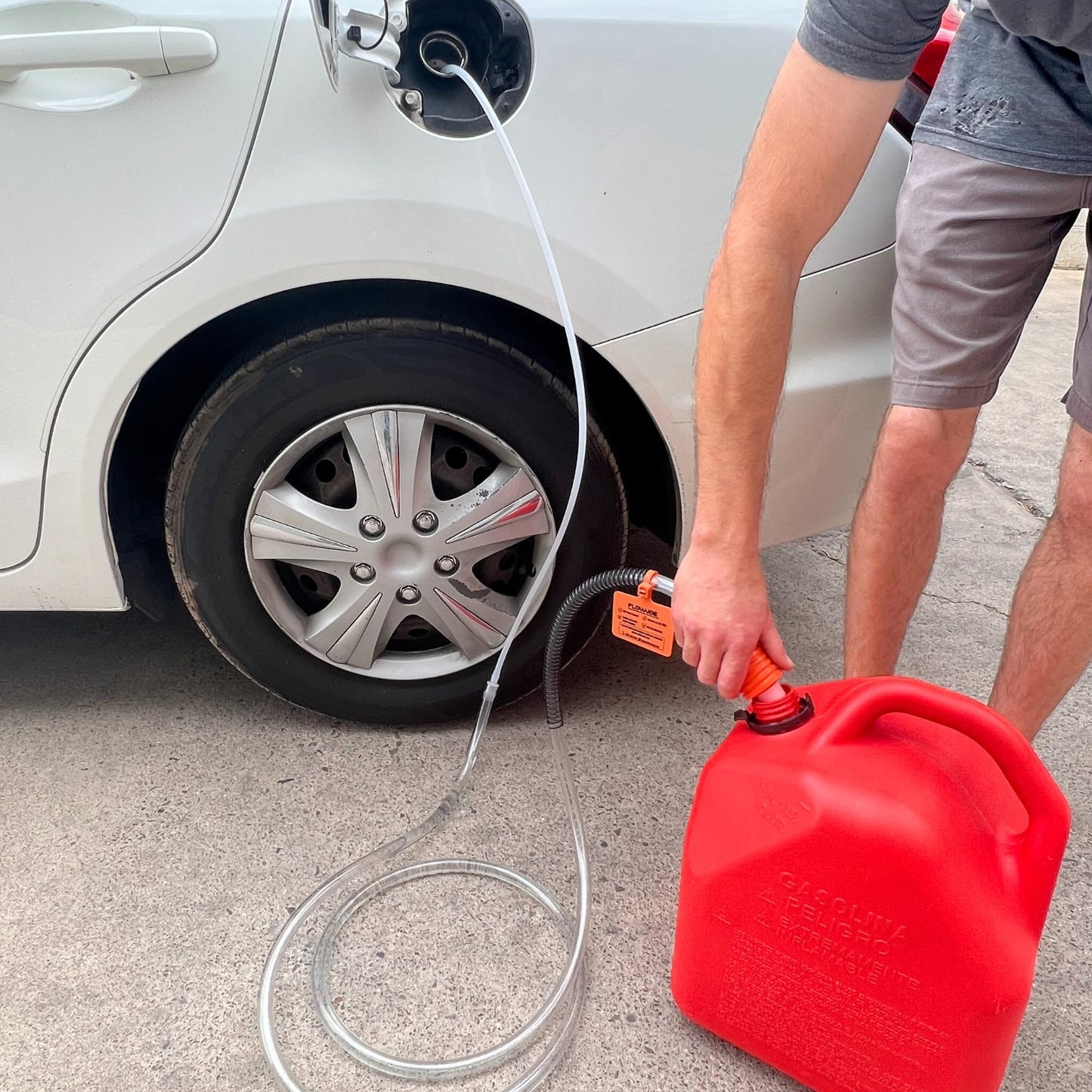 FlowJoe Handy Pump Fluid Transfer Siphon with Car Access Line - One-Year Warranty Made in USA with Live US Support - 14 Feet of Hose with Multiple Configurations - Moves 120 Gallons Per Hour