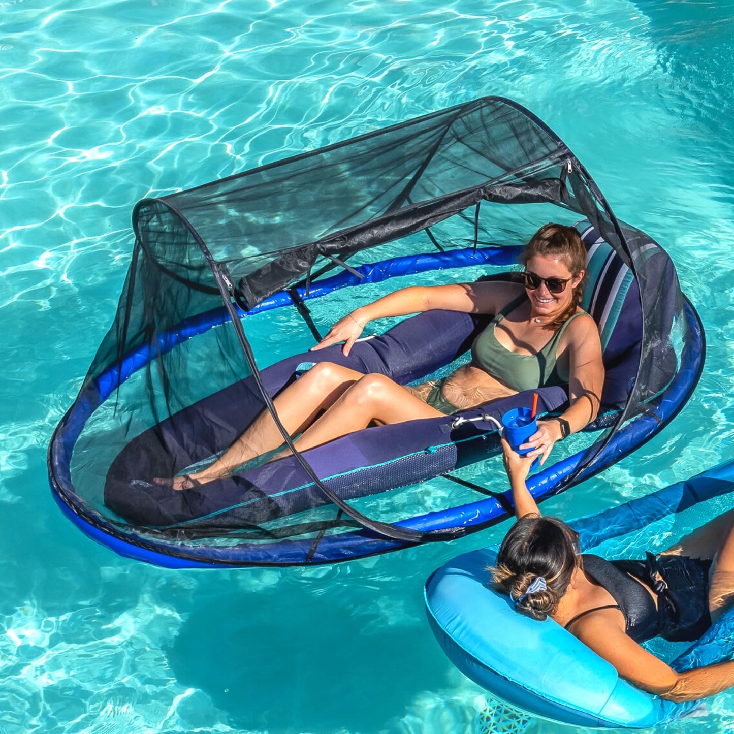 Pest Awaysis Patent-Pending Swimming Pool Float Bug Prevention Net | No More Bees, Wasps, Mosquitos | 40% Sunblock | includes Bonus Hammock Float
