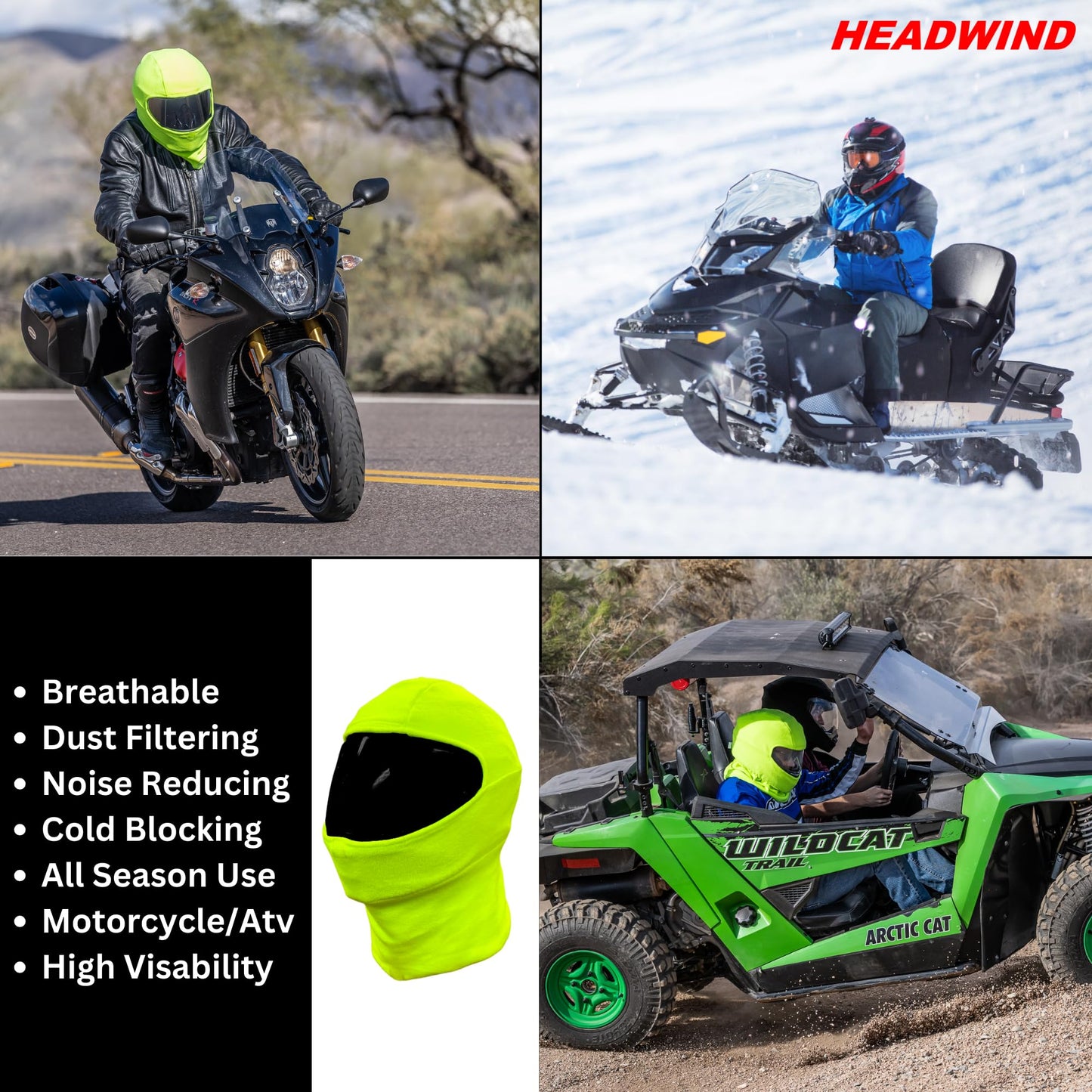 Headwind Fleece Helmet and Neck Cover for Motorcycle/ATV - Great for Dust Elimination, Winter Warmth or Summer Breathability and Reducing Noise - Patent Pending