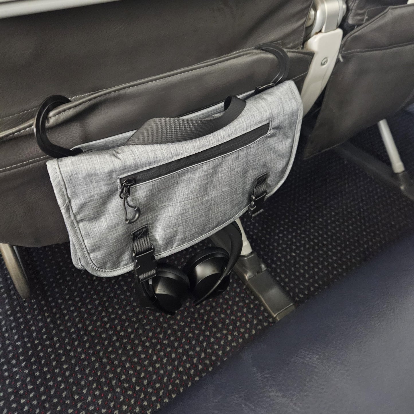 GoCJ Upgraded Portable Airplane Seat Back Pocket Organizer and Storage | Shoulder Strap and Buckle Closure | Avoid Unsanitary Public Pockets | Fits Roller Bag Handle, Tablets, Headphones, Etc