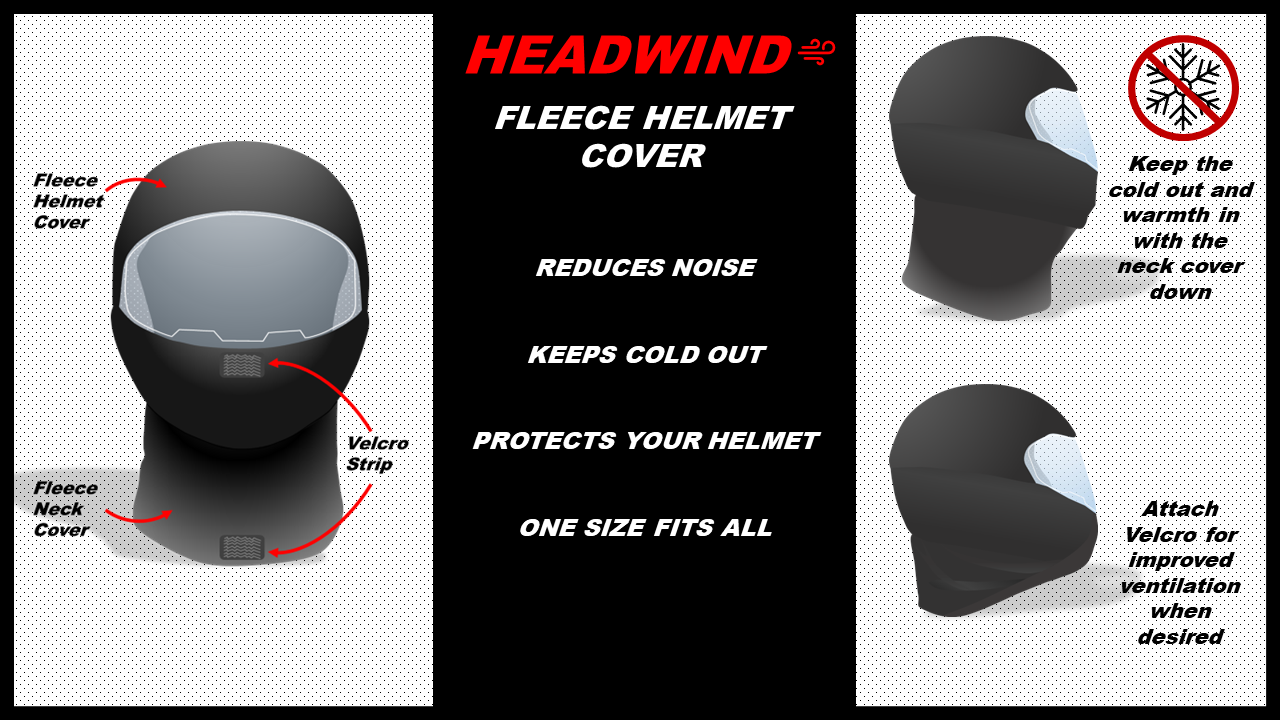 Headwind fleece helmet cover can be used in cold weather to keep warmth in or in warm weather to improve ventilation when desired