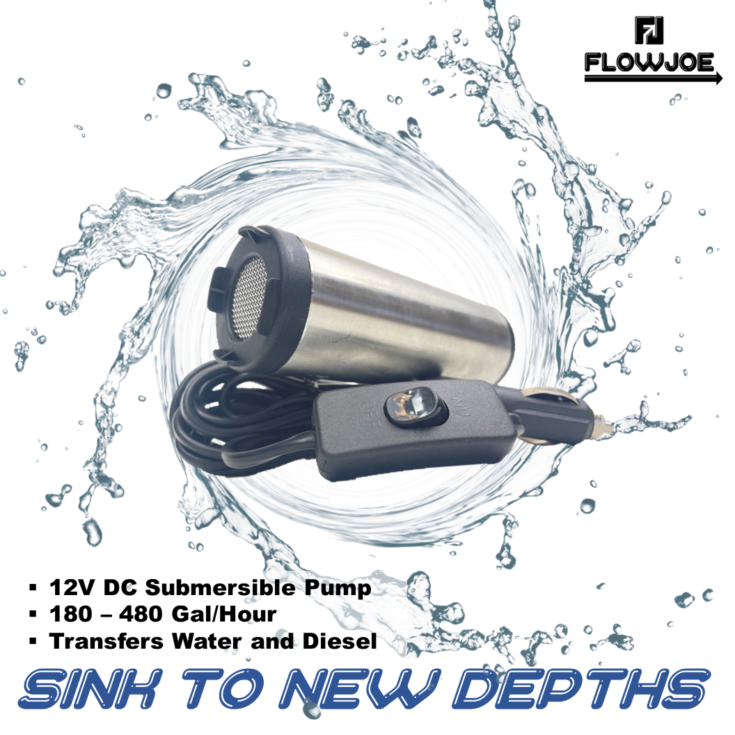 Sink to new depths with the Flowjoe 12V Sinker transfers water and diesel with submersible pump