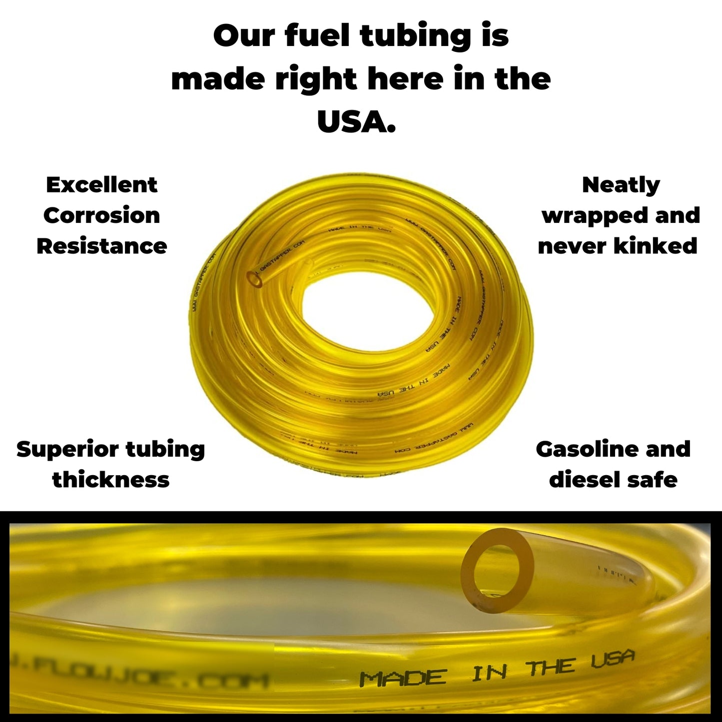 GasTapper Standard uses tubing made specifically for use with fuel right here in the USA