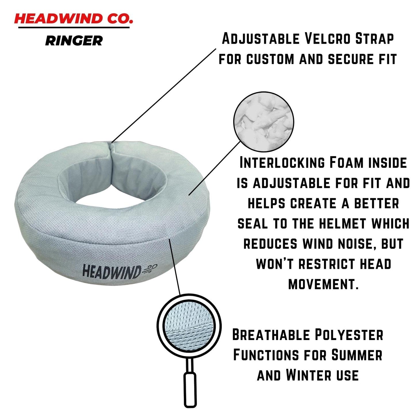 Headwind Cooling or Warming Motorcycle Bicycle or Powersports Neck Ring - Wet for Summer Cooling or Dry for Winter Warmth, Reduce Noise and Dust in a Helmet, Adjustable Shape and Size