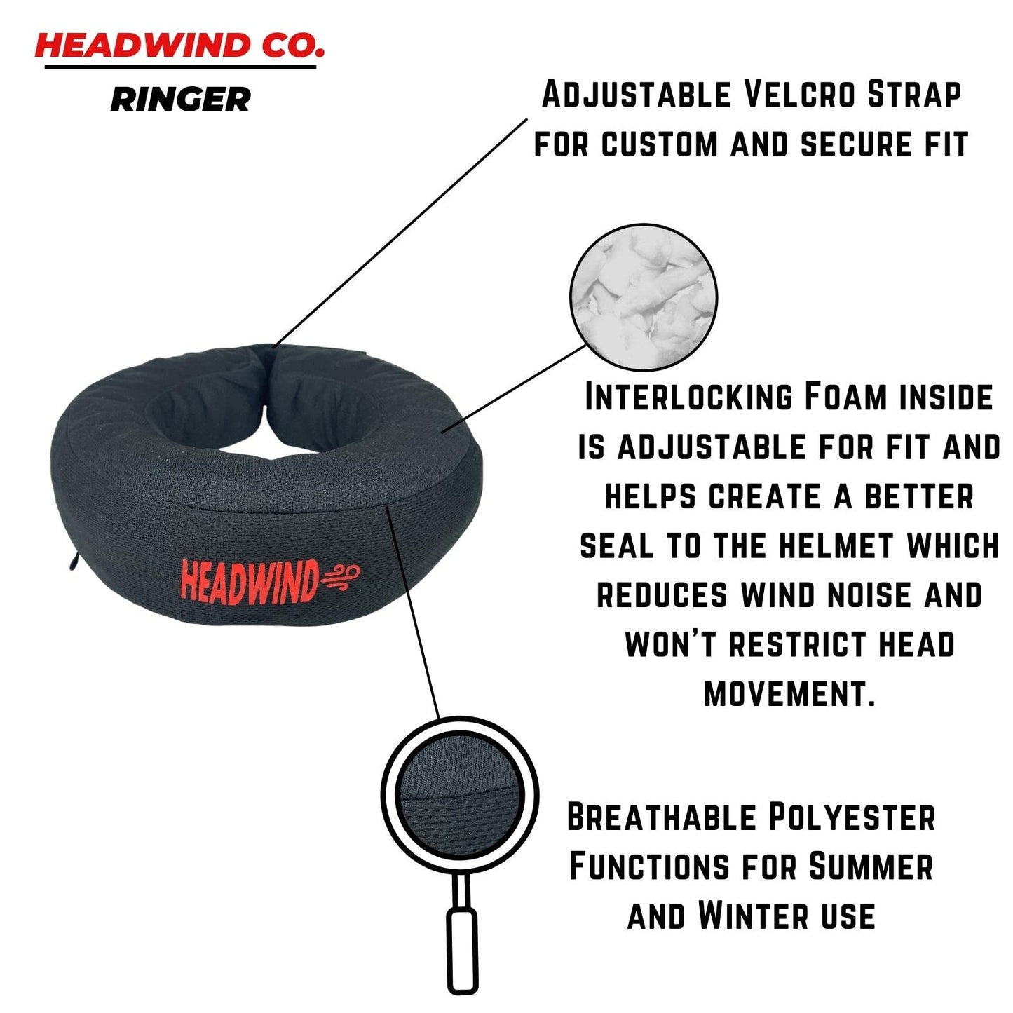 Headwind Motorcycle, Bicycle or Powersports Neck Ring - Wet Summer Cooling or Dry Winter Warmth | Reduce Noise and Dust in Helmet | Adjust Shape and Size